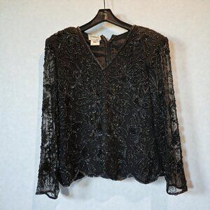100% Silk Black Beaded Blouse